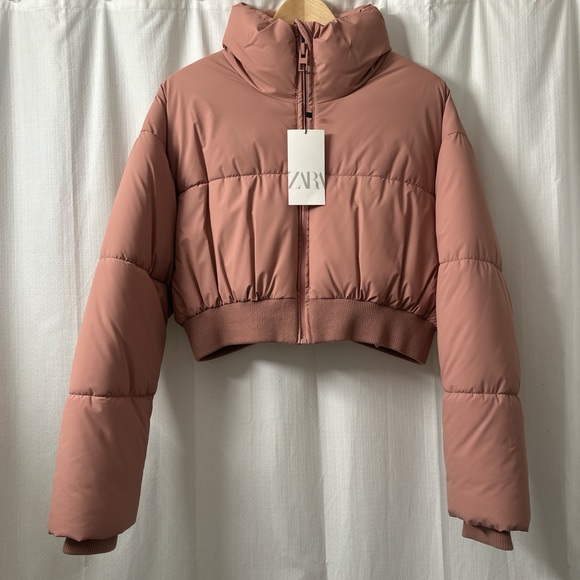 NWT Zara Matte Pink Cropped Puffer Jacket | Size: Med - Picture 1 of 3